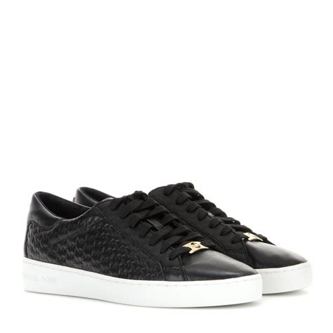 michael kors black leather sneakers with gold
